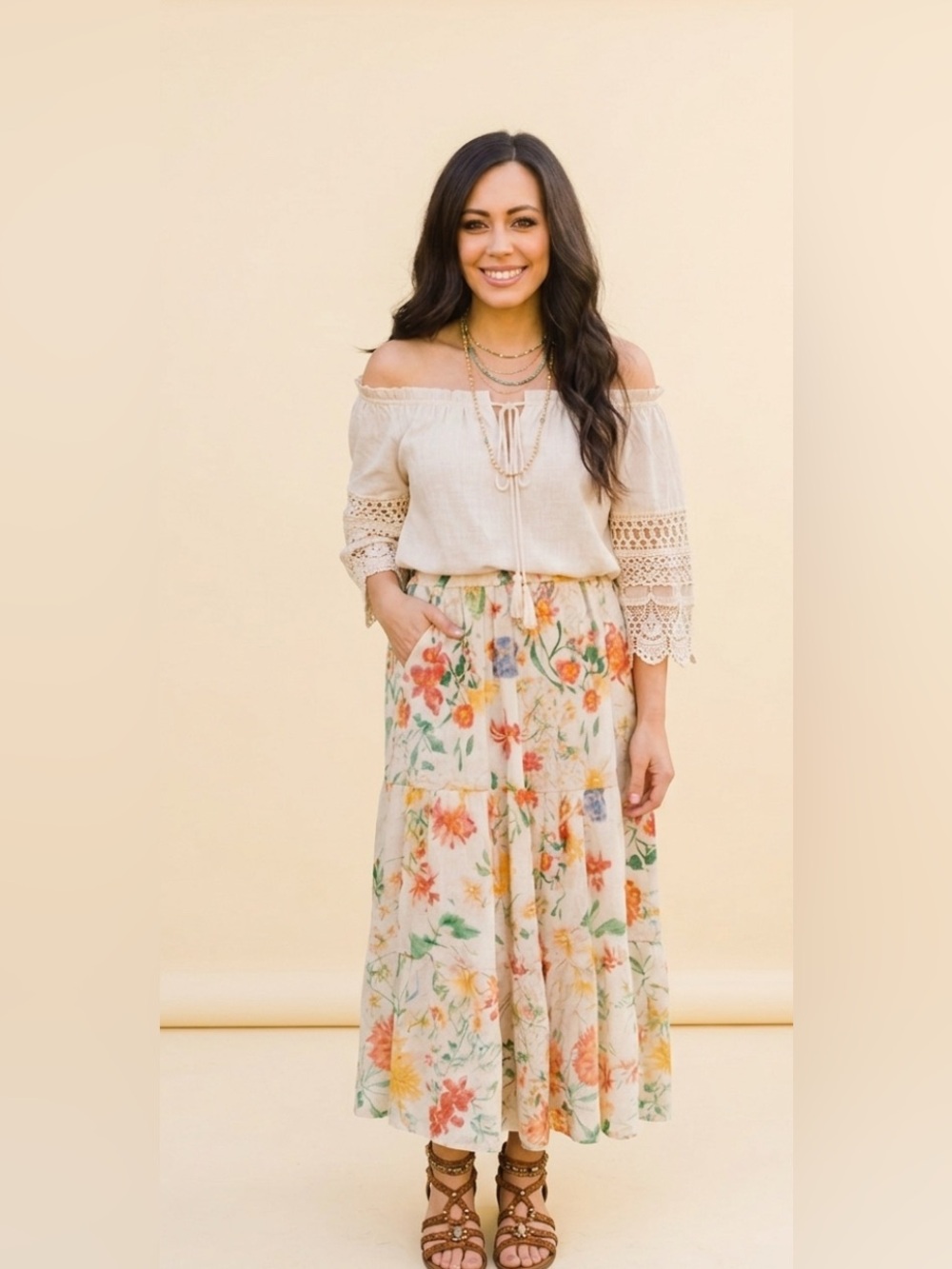 🆕Laura Ashley Linen Blend Multicolor Floral Maxi Skirt- has pockets